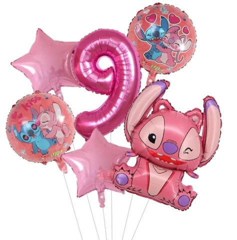 Set 6 baloane folie cu cifra 9 - Stitch Lillo