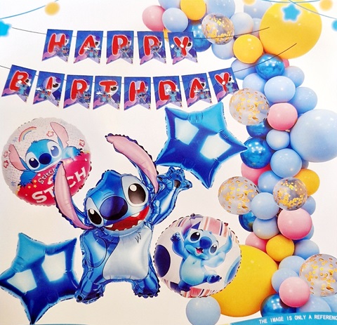 Set aranjament baloane Stitch cu banner Happy Birthday
