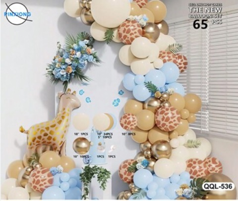 Set aranjament baloane in nuante de albastru macarons , auriu chrome , sand white si bej