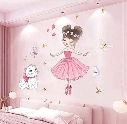 Sticker decorativ pentru perete - Fetita cu pisica cod 347