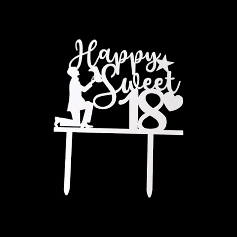 TOPPER PENTRU TORT - HAPPY SWEET 18 , ARGINTIU - MAJORAT