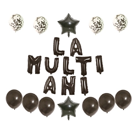 SET 12 BALOANE CU BANNER LA MULTI ANI - NEGRU