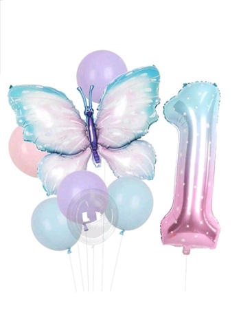 SET 8 BALOANE FOLIE SI LATEX - FLUTURE SI CIFRA 1