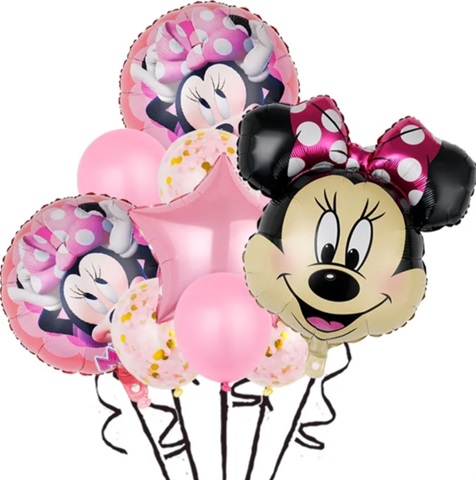 Set 10 baloane folie si latex Minnie roz