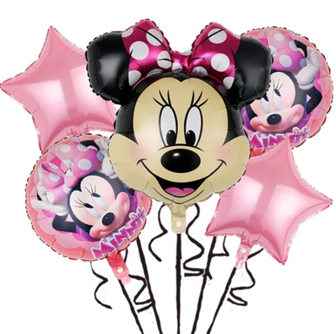 Set 5 baloane folie Minnie Mouse cu stele roz