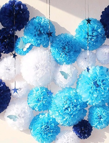 SET 8 POM POM – ALBASTRU , BLEU , ALB