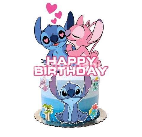 TOPPER PENTRU TORT - HAPPY BIRTHDAY STITCH SI LILO
