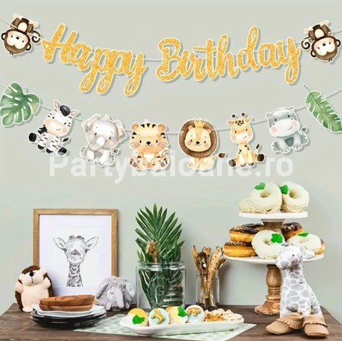 BANNER HAPPY BIRTHDAY CU ANIMALE SAFARI