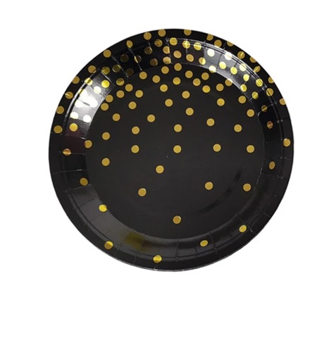 SET 10 FARFURII NEGRU CU CONFETTI - 18 CM