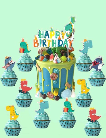 SET 25 TOPPERE PENTRU TORT - HAPPY BIRTHDAY DINOZAUR