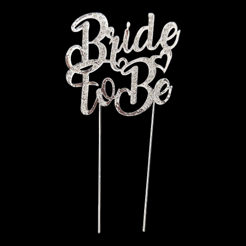 TOPPER PENTRU TORT - BRIDE TO BE ARGINTIU CU STRASURI - METALIC