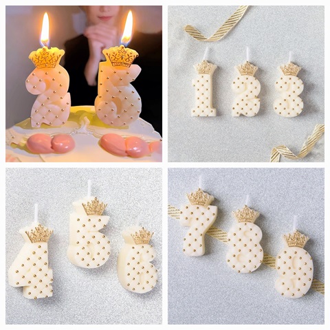 LUMANARI TORT ALB CU CORONITA AURIE - CIFRELE 0-9