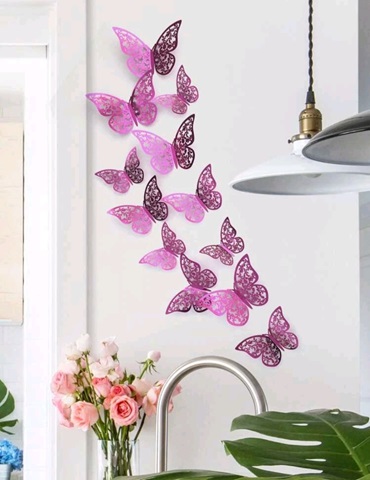 SET 12 FLUTURI DECORATIVI 3D METALICI ROZ - MODEL 4