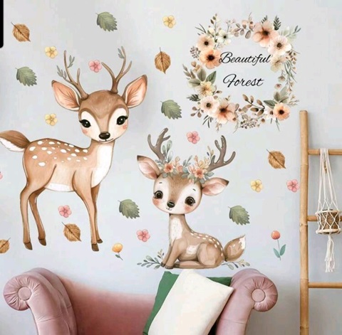 Sticker decorativ pentru perete - Beautiful forest caprioare - COD 371
