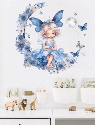 Sticker decorativ pentru perete – FETITA PE LUNA - COD 374