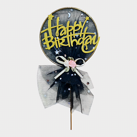 TOPPER PENTRU TORT – HAPPY BIRTHDAY CU TULL NEGRU