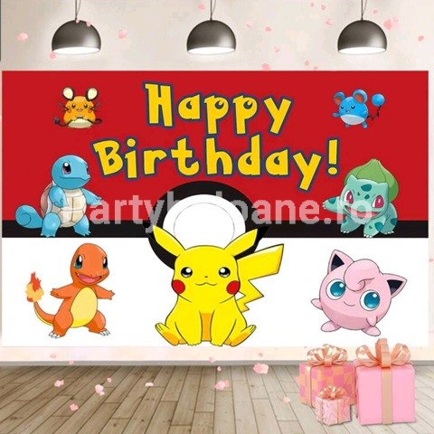 BACKGROUND TEXTIL PENTRU ARANJAMENT ARCADA HAPPY BIRTHDAY POKEMON PICKACHU - COD 326