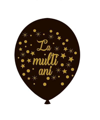 SET 20 BALOANE LATEX NEGRU CU AURIU – LA MULTI ANI 30 CM