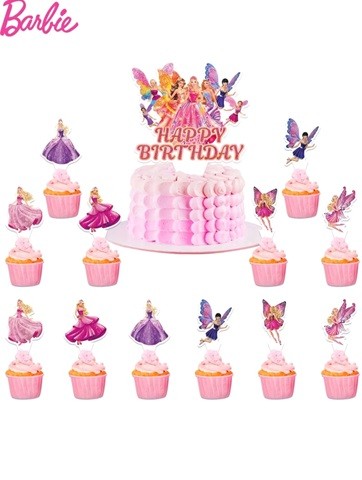 SET 24 SCOBITORI DECORATIVE SI TOPPER PENTRU TORT BARBIE