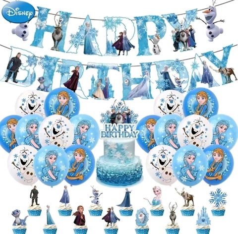 SET FROZEN ELSA – BALOANE , BANNER , TOPPER TORT , SCOBITORI TORT – 34 BUCATI