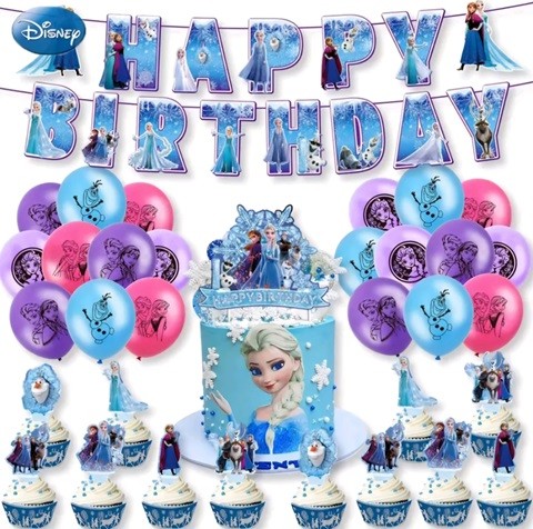 SET FROZEN ELSA – BANNER , BALOANE , TOPPER TORT , SCOBITORI TORT – 34 BUCATI