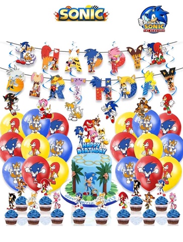 SET SONIC – BALOANE , BANNER , TOPPER TORT , SCOBITORI TORT – 44 BUCATI