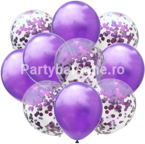 SET 10 BALOANE LATEX MOV CU CONFETTI - 30 CM