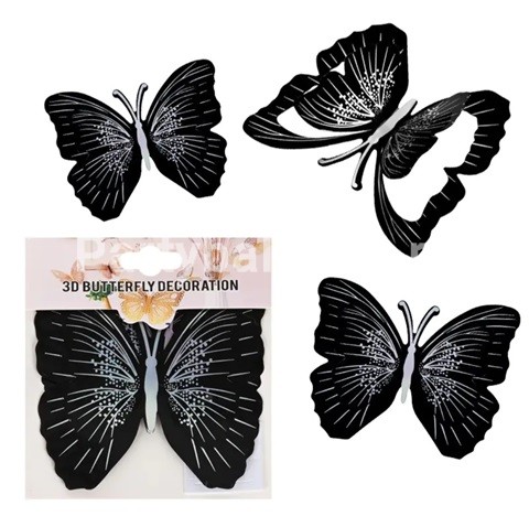 SET 12 FLUTURI DECORATIVI 3D METALICI NEGRU CU ARGINTIU