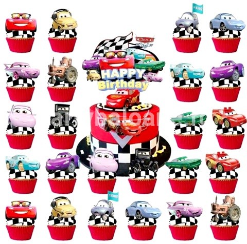 SET 24 SCOBITORI DECORATIVE SI TOPPER PENTRU TORT MASINA CARS