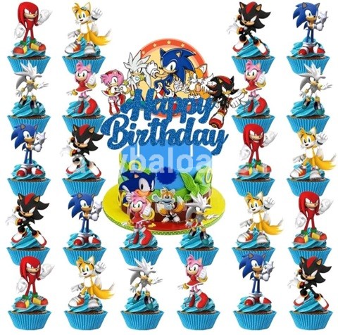 SET 24 SCOBITORI DECORATIVE SI TOPPER PENTRU TORT SONIC