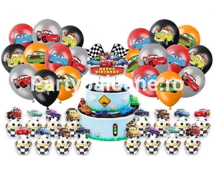 SET CARS – TOPPER TORT , SCOBITORI TORT , BALOANE – 44 BUCATI