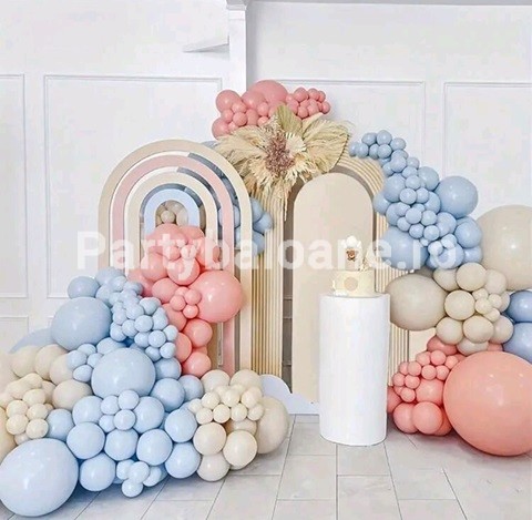 SET GIRLANDA CU BALOANE IN NUANTE DE SAND WHITE , PINK RETRO , ALBASTRU MACARONS COD 519
