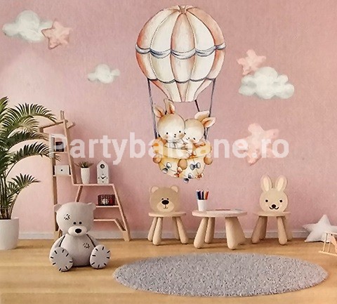 Sticker decorativ pentru perete - iepurasi in balon cu aer cald COD WD06
