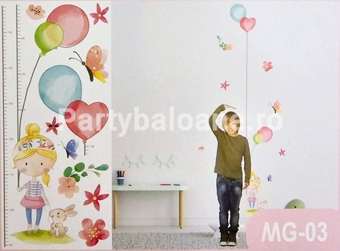 Sticker decorativ pentru perete – metru cu fetita cu baloane COD MG03