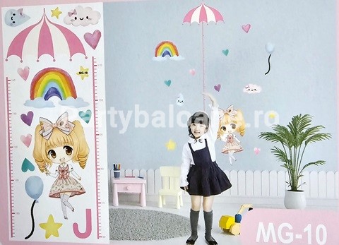 Sticker decorativ pentru perete – metru cu fetita cu baloane COD MG10