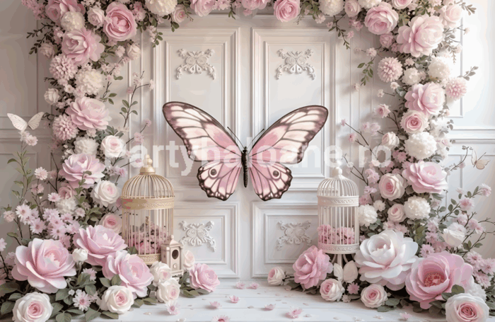 BACKGROUND TEXTIL PENTRU ARANJAMENT ARCADA FLORI SI FLUTURI - COD 379B