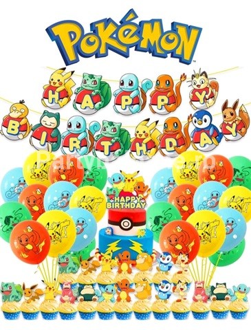 SET POKEMON – BALOANE , BANNER , TOPPER TORT , SCOBITORI TORT – 38 BUCATI