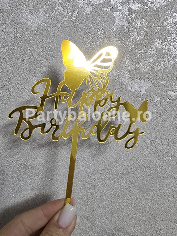 TOPPER PENTRU TORT HAPPY BIRTHDAY ARGINTIU - COD 8201