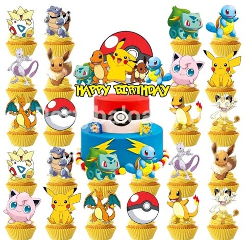 SET 24 SCOBITORI DECORATIVE SI TOPPER PENTRU TORT POKEMON