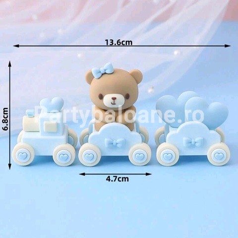 SET 3 TOPPERE PENTRU TORT - TRENULET CU URSULET - ALBASTRU