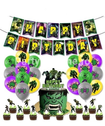 SET HULK – BALOANE , BANNER , TOPPER TORT , SCOBITORI TORT – 34 BUCATI