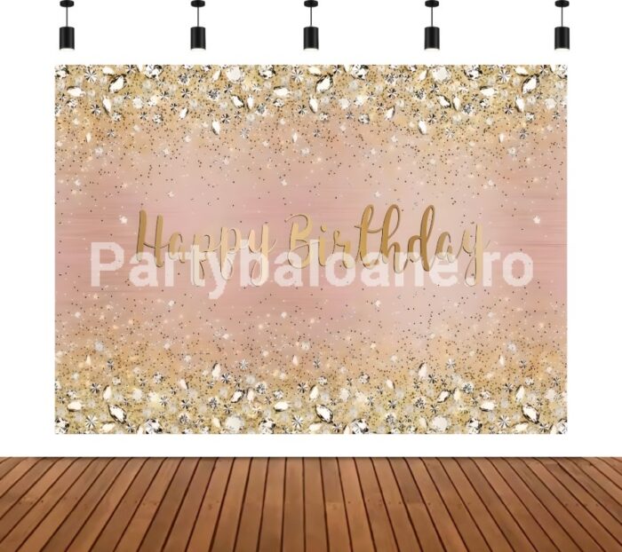BACKGROUND TEXTIL PENTRU ARANJAMENT ARCADA HAPPY BIRTHDAY ROSE GOLD COD 423B