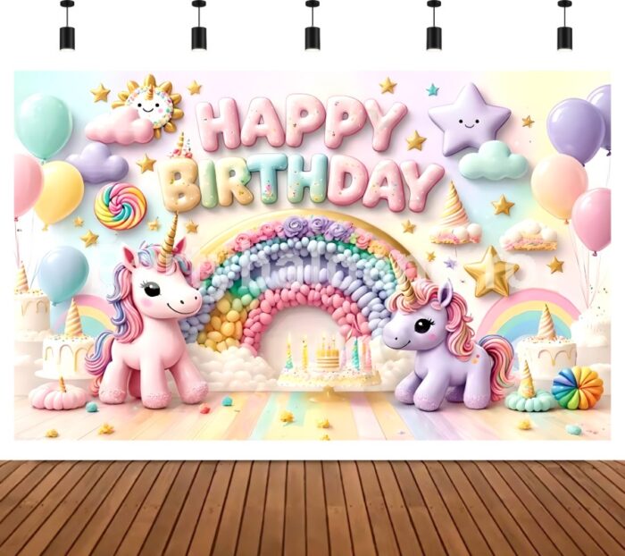 BACKGROUND TEXTIL PENTRU ARANJAMENT HAPPY BIRTHDAY UNICORN - COD 436B