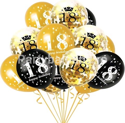 SET 15 BALOANE LATEX HAPPY BIRTHDAY 18 MAJORAT - 30 CM