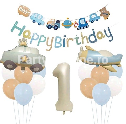 SET 16 BALOANE FOLIE SI LATEX CU BANNER HAPPY BIRTHDAY - CIFRA 1