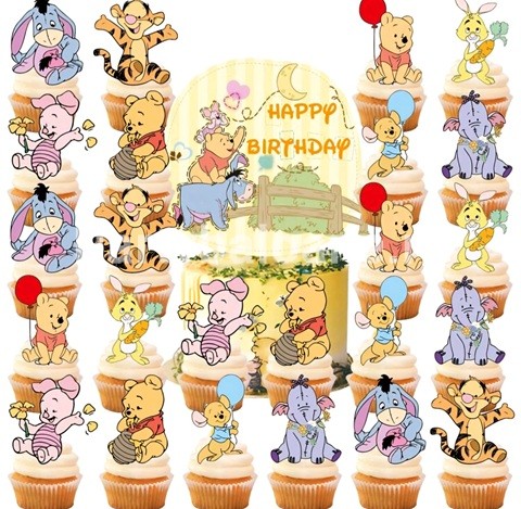 SET 24 SCOBITORI DECORATIVE SI TOPPER PENTRU TORT WINNIE