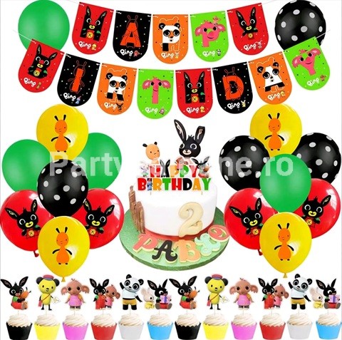 SET IEPURELE BING – BALOANE , BANNER , TOPPER TORT , SCOBITORI TORT – 30 BUCATI