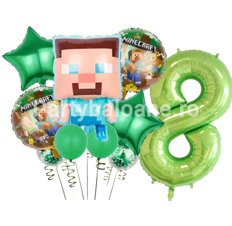 SET 10 BALOANE FOLIE SI LATEX - MINECRAFT CU CIFRA 8