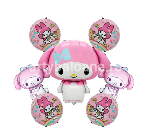 SET 7 BALOANE FOLIE SI LATEX SANRIO KUROMI ROZ - HELLO KITTY