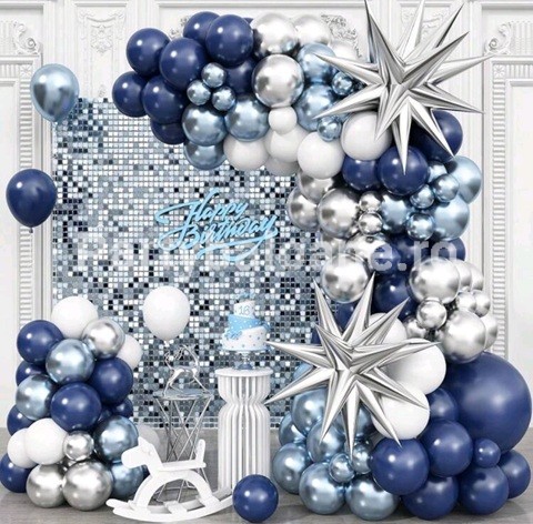 SET GIRLANDA CU BALOANE ARGINTIU CHROME , BLEU CHROME , BLEUMARIN , ALB , STELE 4D COD 545